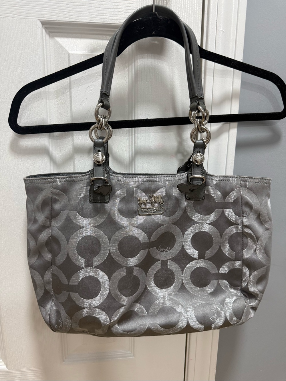 Coach Silver Signature Circle Tote